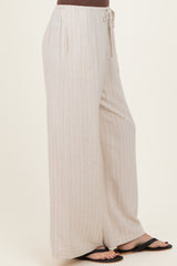 Oatmeal Pinstripe Drawstring Linen Pants