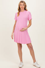 Pink Wide Rib Knit Short Sleeve Maternity Mini Dress