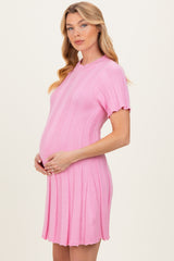 Pink Wide Rib Knit Short Sleeve Maternity Mini Dress