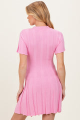 Pink Wide Rib Knit Short Sleeve Maternity Mini Dress