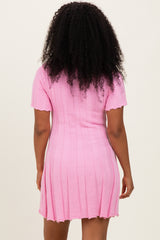 Pink Wide Rib Knit Short Sleeve Mini Dress