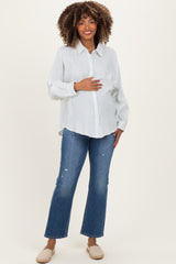 Ivory Striped Cotton Gauze Maternity Button Down Shirt