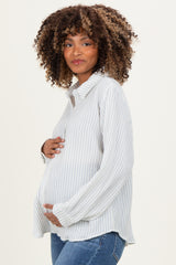 Ivory Striped Cotton Gauze Maternity Button Down Shirt