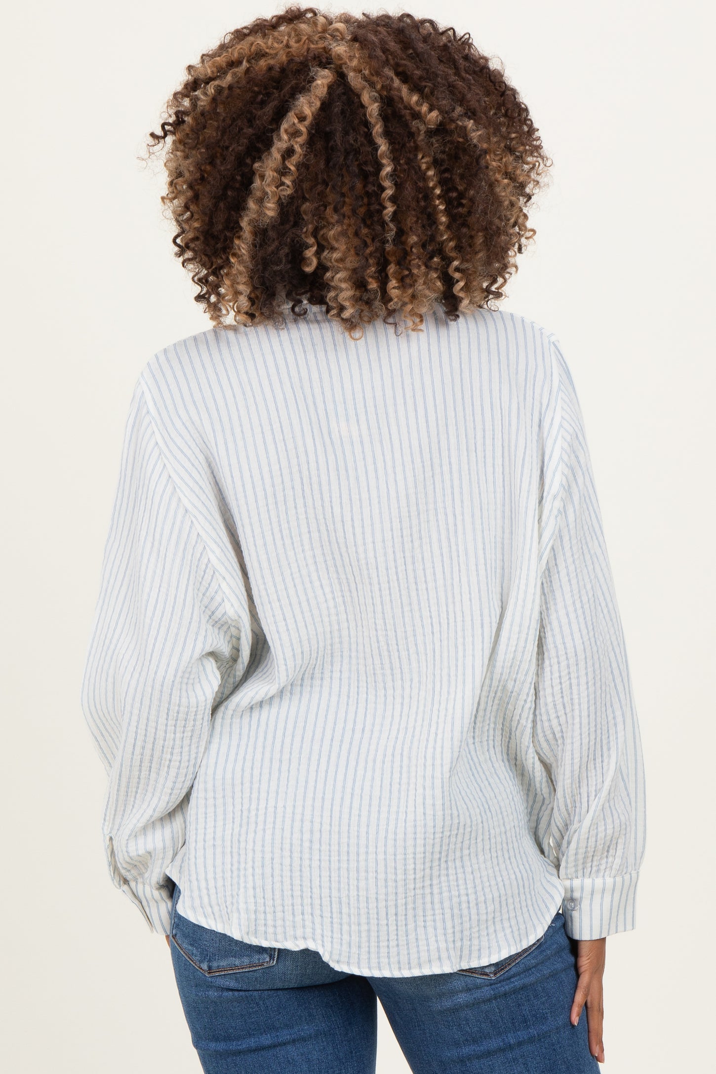Ivory Striped Cotton Gauze Maternity Button Down Shirt