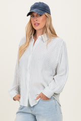Ivory Striped Cotton Gauze Button Down Shirt
