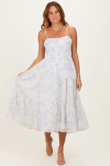 Cream Floral Eyelet Lace Tie Back Midi Dress