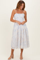 Cream Floral Eyelet Lace Tie Back Maternity Midi Dress