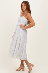 Cream Floral Eyelet Lace Tie Back Midi Dress