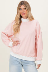 Peach Striped Mock Neck Maternity Sweatshirt