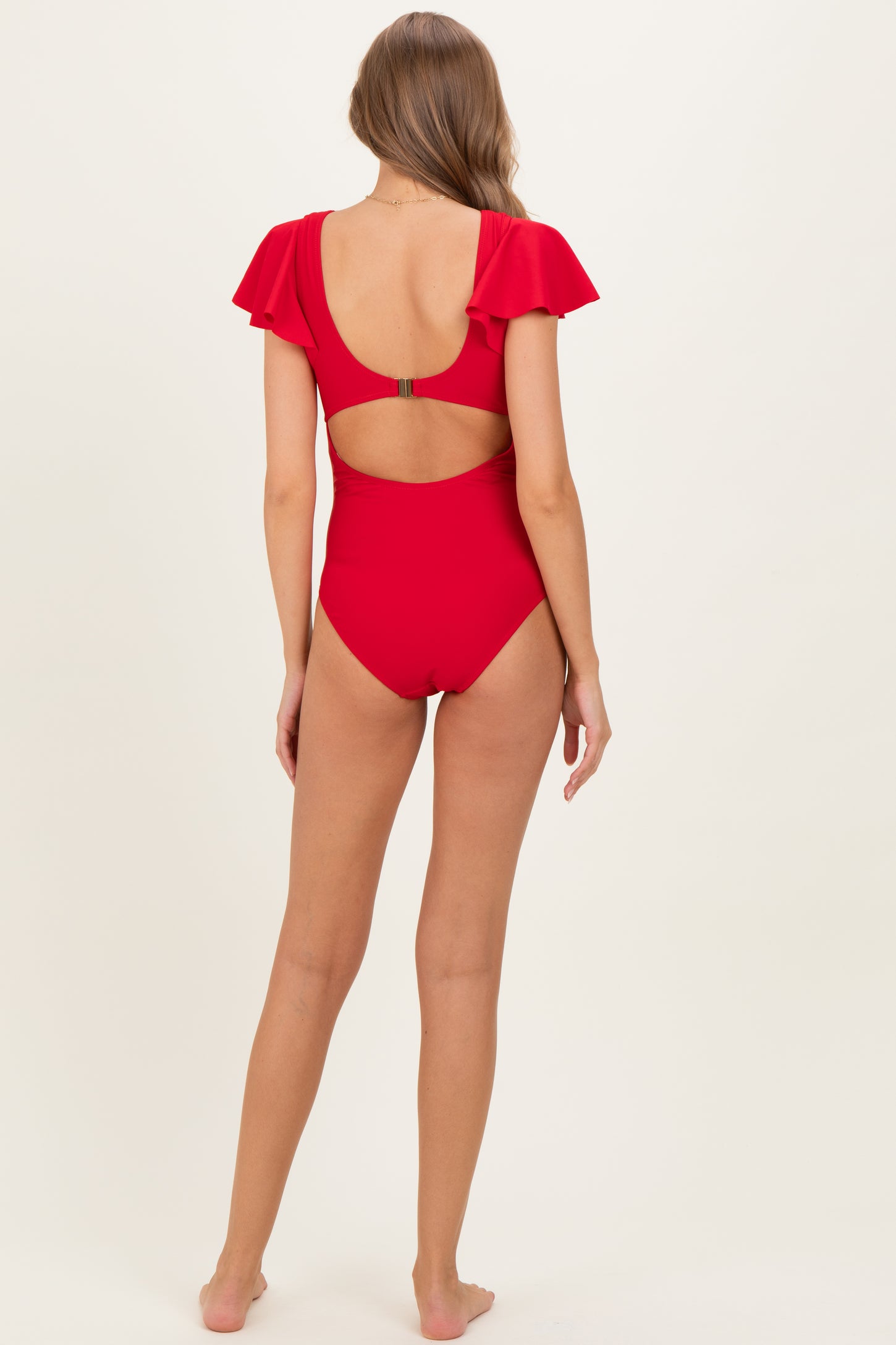 Red Crochet Accent Maternity One Piece Swimsuit