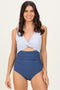 Ivory Striped Color Block Cutout Swimsuit