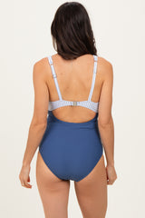 Ivory Striped Color Block Cutout Swimsuit