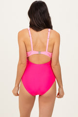Pink Striped Color Block Cutout Swimsuit