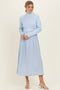 Light Blue Knit Contrast Top Satin Midi Dress