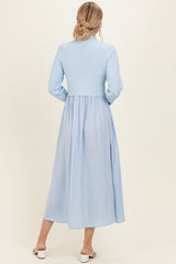Light Blue Knit Contrast Top Satin Midi Dress