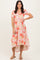 Peach Floral Print Short Sleeve Hi-Low Wrap Dress