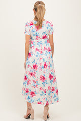 Taupe Floral Print Short Sleeve Hi-Low Maternity Wrap Dress