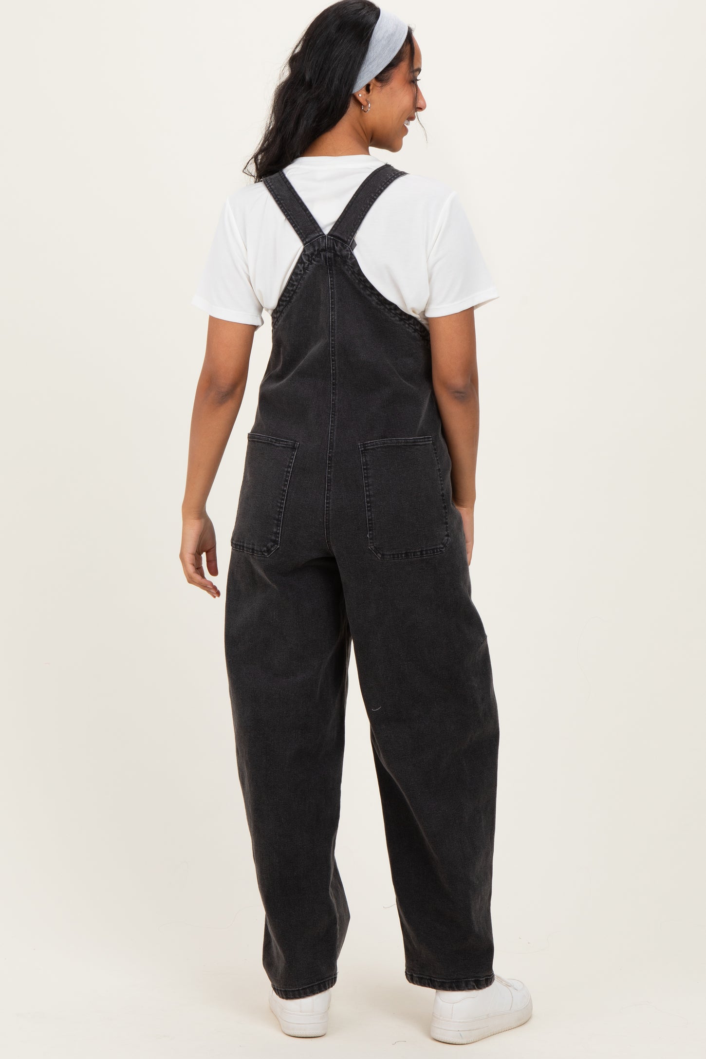 Black Washed Denim Maternity Overalls