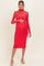 Coral Red Mesh Overlay Fitted Maternity Midi Dress