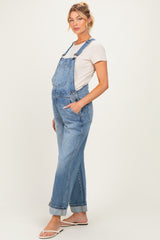 Blue Wide Leg Maternity Denim Cuffed Overalls