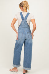 Blue Wide Leg Maternity Denim Cuffed Overalls