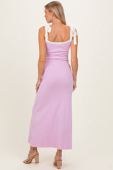 Pink Knit Contrast Shoulder Tie Maternity Dress