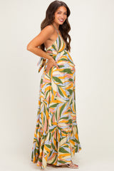 Multicolor Print Halter Cutout Tie Back Maternity Maxi Dress