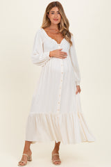 White Off Shoulder Button Accent Maternity Maxi Dress
