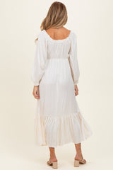 White Off Shoulder Button Accent Maternity Maxi Dress