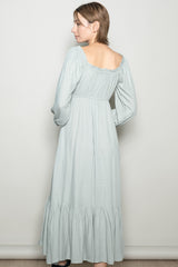 Sage Off Shoulder Button Accent Maxi Dress