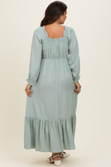 Sage Off Shoulder Button Accent Maternity Maxi Dress
