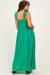 Green Cinched Smocked Bust Sleeveless Maternity Maxi Dress