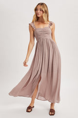 Mauve Cinched Smocked Bust Sleeveless Maxi Dress