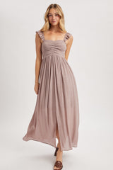 Mauve Cinched Smocked Bust Sleeveless Maxi Dress