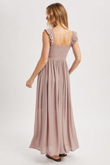 Mauve Cinched Smocked Bust Sleeveless Maxi Dress