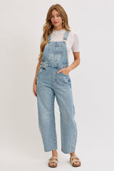 Light Blue Barrel Leg Maternity Denim Overalls
