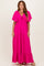 Fuchisa Woven Textured Flutter Sleeve V-Neck Tiered Maxi Dress