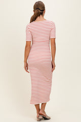 Cream/ Mauve Striped Knit Short Sleeve Maxi Dress