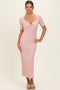 Cream/ Mauve Striped Knit Short Sleeve Maxi Dress