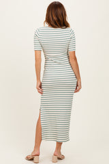 Cream/ Sage Striped Knit Short Sleeve Maxi Dress