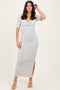 Cream/ Blue Striped Knit Short Sleeve Maxi Dress
