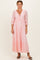 Light Pink Floral Lace 3/4 Ruffle Sleeve V-Neck Maxi Dress