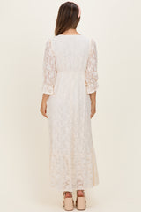 Ivory Floral Lace 3/4 Ruffle Sleeve V-Neck Maternity Maxi Dress