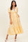 Yellow Polka Dot Short Sleeve Lace V-Neck Ruffle Hem Maxi Dress