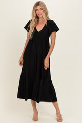 Black Textured Ruffle Hem Maxi Dress
