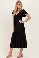 Black Textured Ruffle Hem Maxi Dress