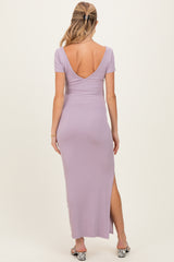 Lavender Basic Ribbed Side Slit Maternity Midi Dress