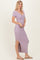 Lavender Basic Ribbed Side Slit Midi Dress