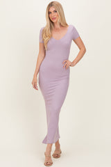 Lavender Basic Ribbed Side Slit Midi Dress