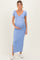 Blue Basic Ribbed Side Slit Maternity Midi Dress
